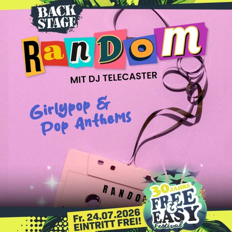 Flyer: RANDOM mit DJ TELECASTER | free & easy 2026 party Flyer: RANDOM mit DJ TELECASTER | free & easy 2026 party