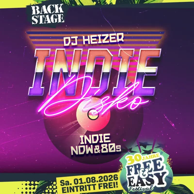 Flyer: INDIE DISKO mit DJ HEIZER | free & easy 2026 party Flyer: INDIE DISKO mit DJ HEIZER | free & easy 2026 party