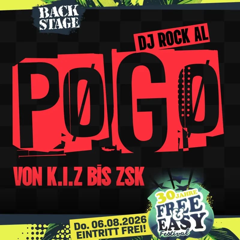Flyer: PØGØ - VON K.I.Z BIS ZSK mit DJ ROCK AL | free & easy 2026 party Flyer: PØGØ - VON K.I.Z BIS ZSK mit DJ ROCK AL | free & easy 2026 party
