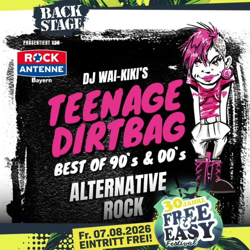 Flyer: TEENAGE DIRTBAG mit DJ WAI-KIKI | free & easy 2026 party Flyer: TEENAGE DIRTBAG mit DJ WAI-KIKI | free & easy 2026 party