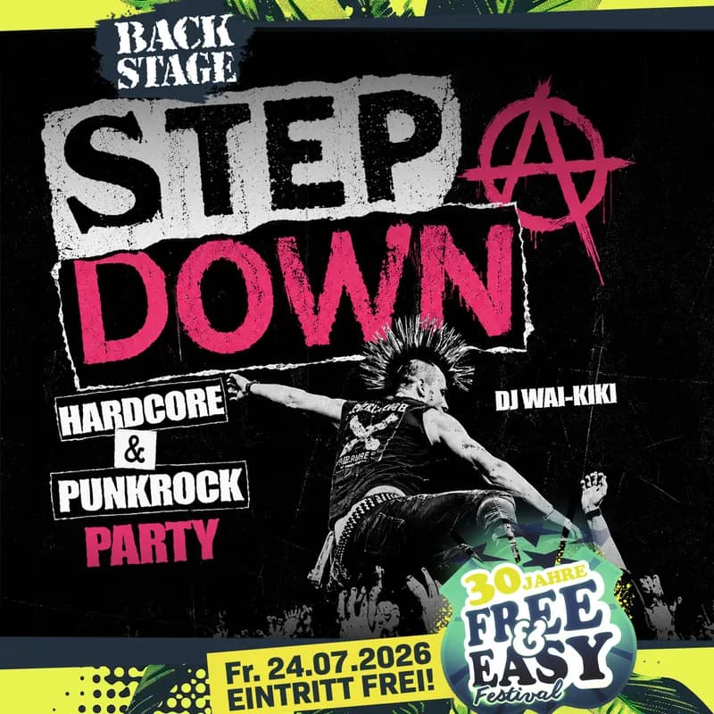 Flyer: STEP DOWN mit DJ WAI-KIKI | free & easy 2026 party Flyer: STEP DOWN mit DJ WAI-KIKI | free & easy 2026 party