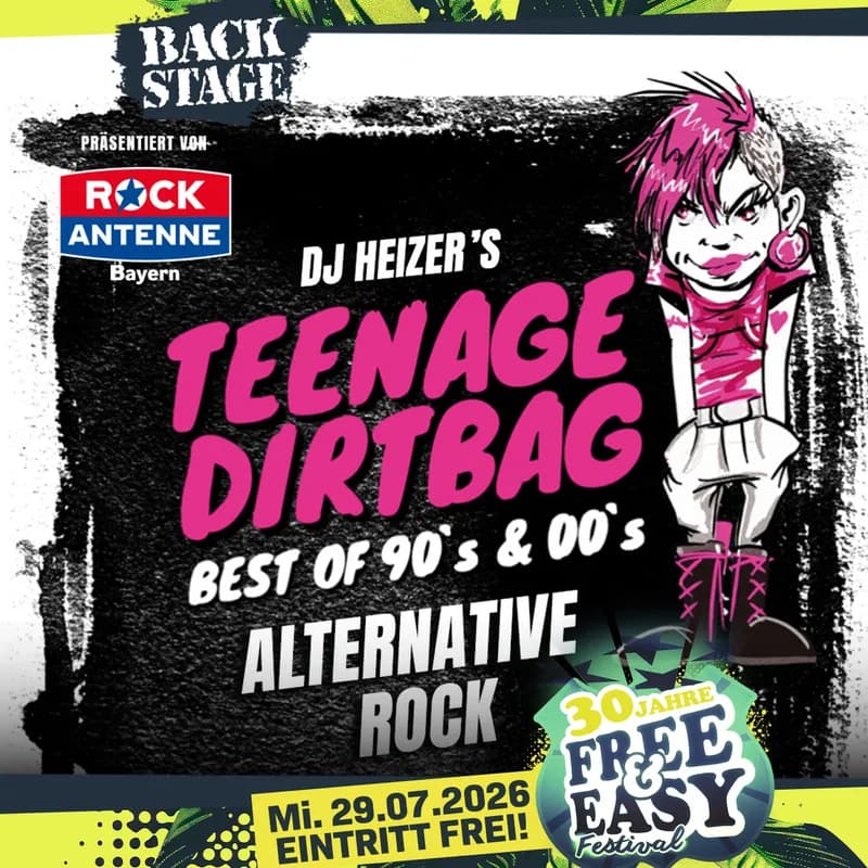 Flyer: TEENAGE DIRTBAG mit DJ HEIZER | free & easy 2026 party Flyer: TEENAGE DIRTBAG mit DJ HEIZER | free & easy 2026 party